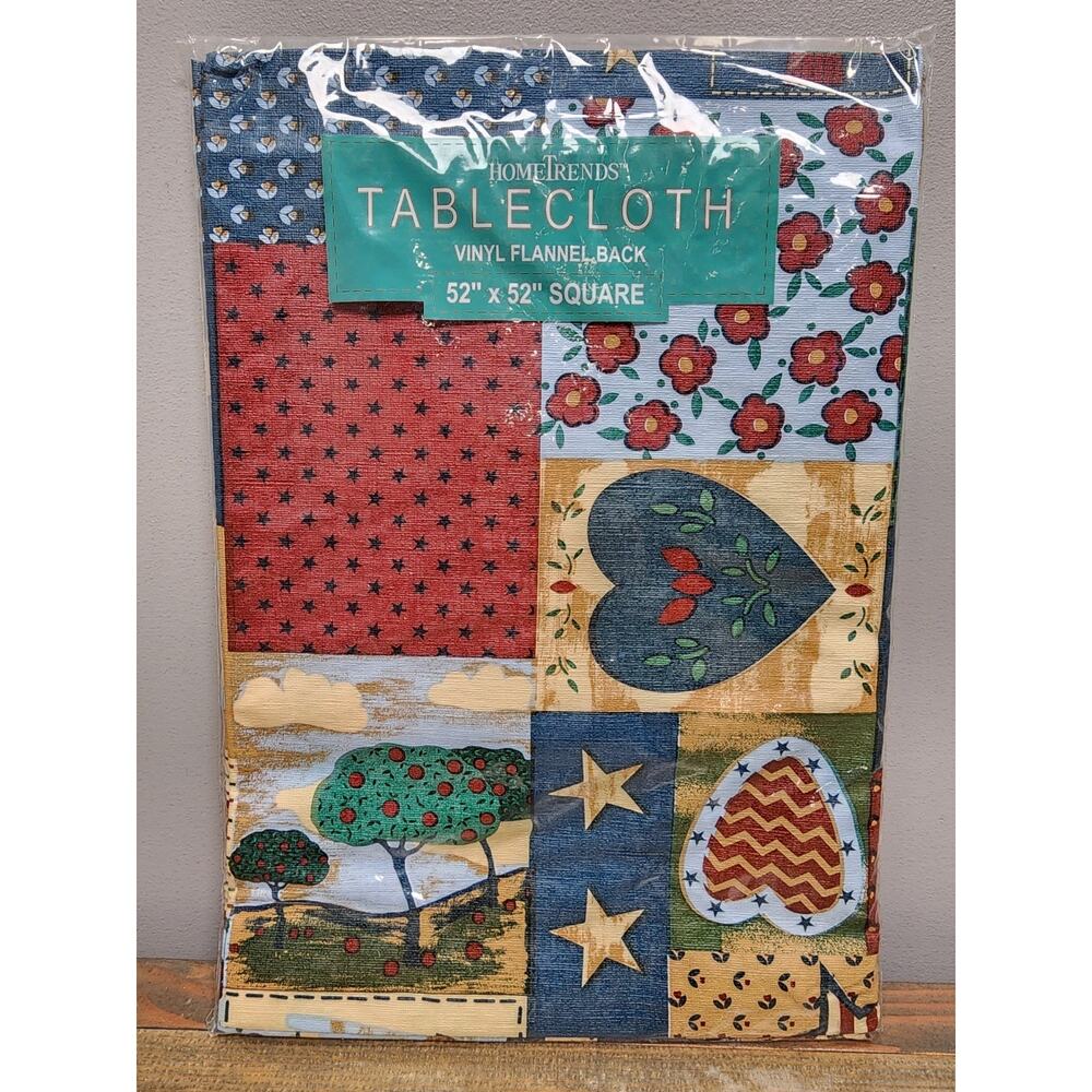 Vintage Hometrends Vinyl Flannel Back Tablecloth 52x52 Square Americana USA